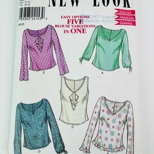 New Look Sewing Pattern 6015 Uncut Blouses Tops Size A 8-18